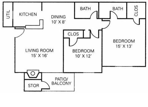 Floor Plan - 2BR - 2BA - 972